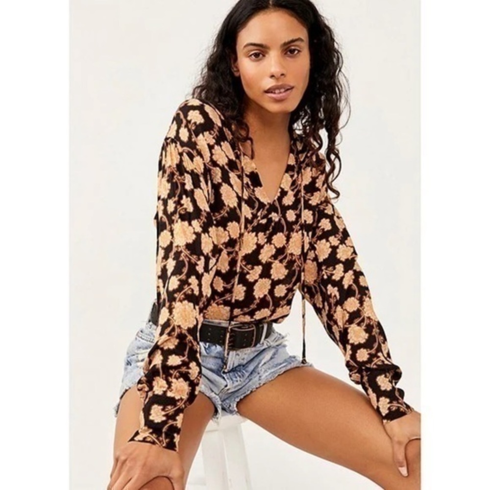 Free People Mia Floral Print Cotton Woven Top